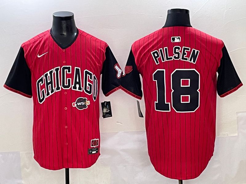 Men 2025 Chicago White Sox 18 Pilsen Red Stripe Joint Name Nike MLB Jersey style 10